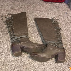 Grey lace up knee high boots